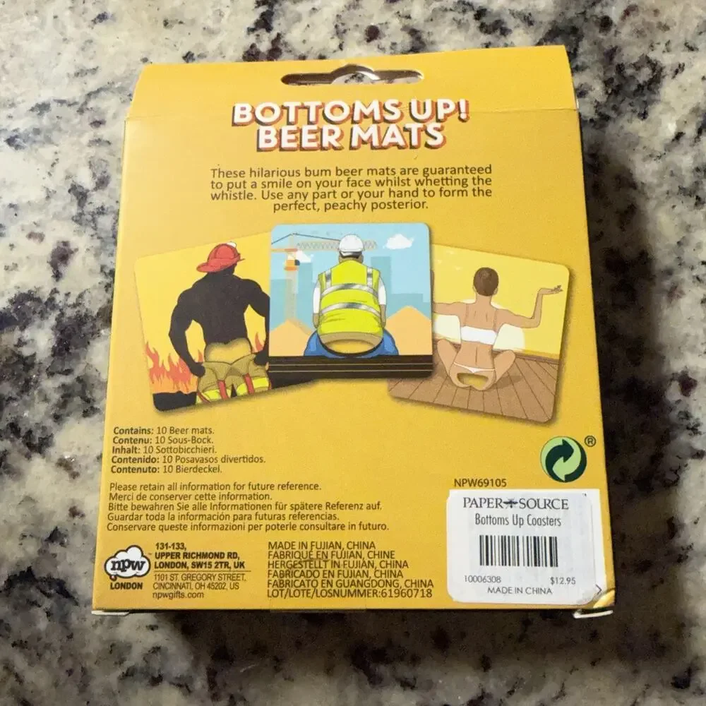 New Bottoms Up! Beer Mats Coasters NPW New In Package Gag Gift Party Favor Joke
